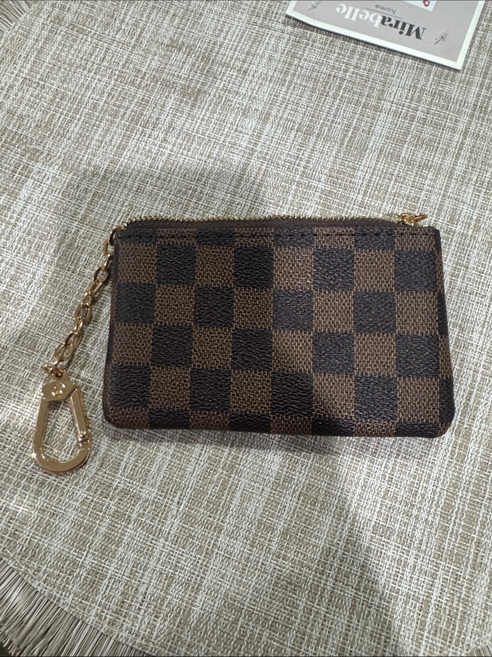 Brown Checker Wristlet Key Pouch